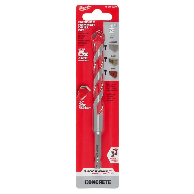 1/2-Inch X 4-Inch X 6-Inch Shockwave Carbide Hammer Drill Bit 1