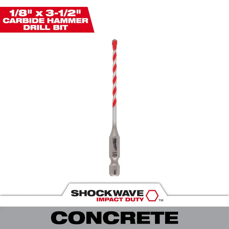 1/8-Inch X 1.5-Inch X 3-Inch Shockwave Carbide Hammer Drill Bit 1
