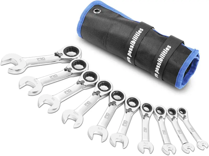 10-Piece Reversible Stubby Sae Ratcheting Combination Wrench Set 1