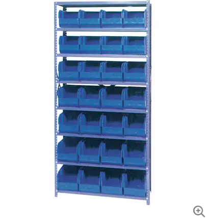 12" X 36" X 76" Shelving Unit With Blue Bins 1