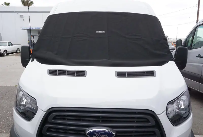 2014+ Ford Transit External Front Windshield Shade – Exterior-Mount Fabric Sun Cover 1
