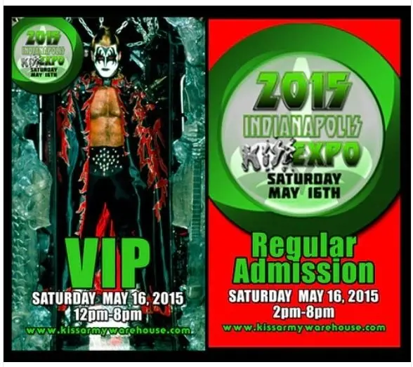 2015 Indianapolis Kiss Expo Vip + General Admission Combo Ticket Set 1