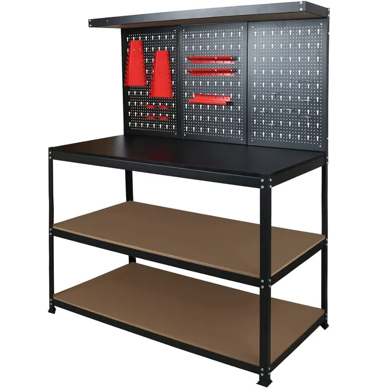 47-Inch Heavy-Duty Steel Workbench With Integrated Pegboard Shelving 1