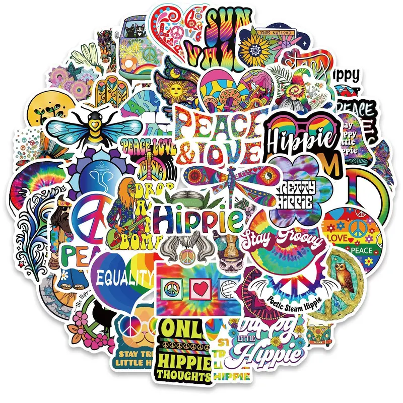 50-Piece Hippie-Inspired Cartoon Sticker Collection For Personalized Decoration 1