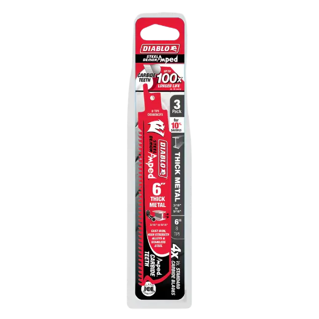 6-Inch Reciprocating Saw Blade – Amped Carbide Metal Cutting (3-Pack) 1