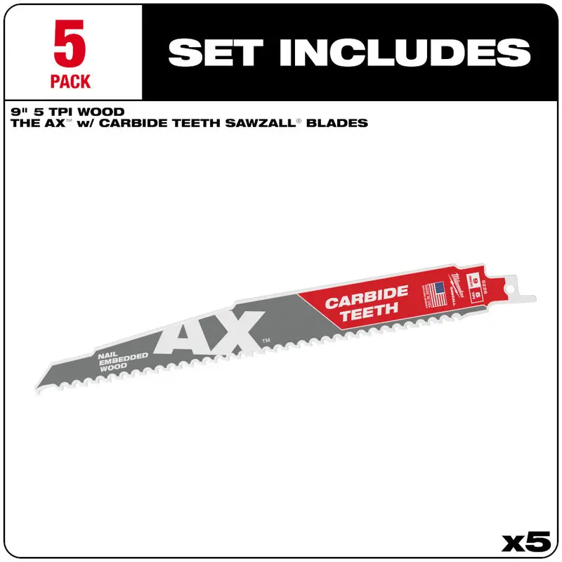 9-Inch Ct Torch Series Sawzall Blade — 5 Tpi, 5-Pack 1