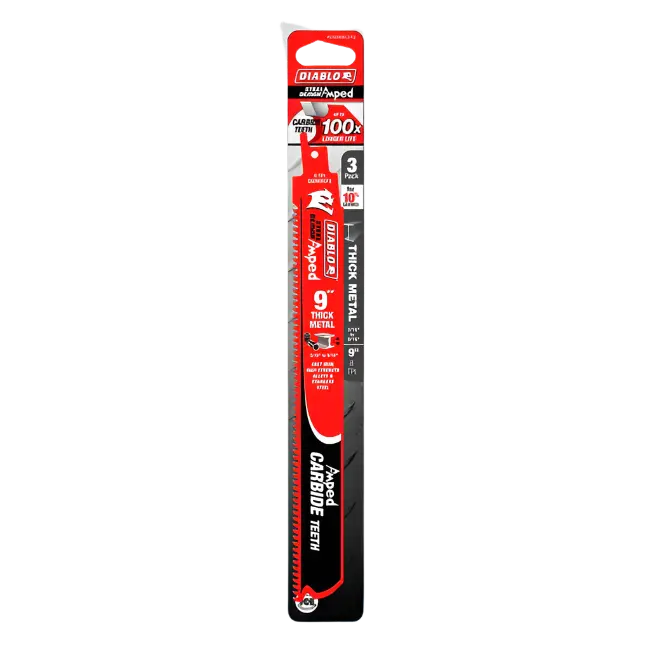9-Inch Reciprocating Saw Blade – Amped Carbide Metal Cutting (3-Pack) 1