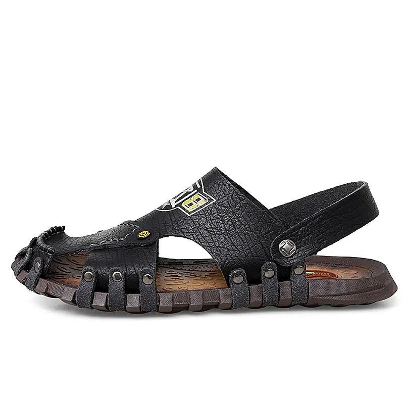 Baotou-Style Casual Leather Sandals For Men – Minimalist Flat Sole Footwear 1