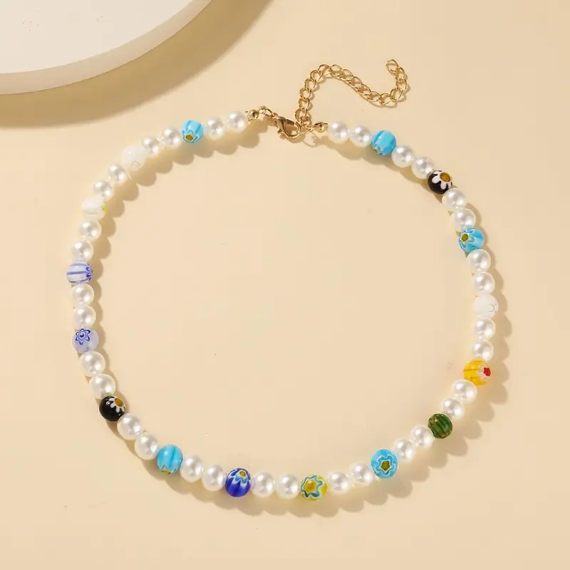 Boho Floral Pearl Necklace – Vibrant Layered Pendant For Effortless Style 1