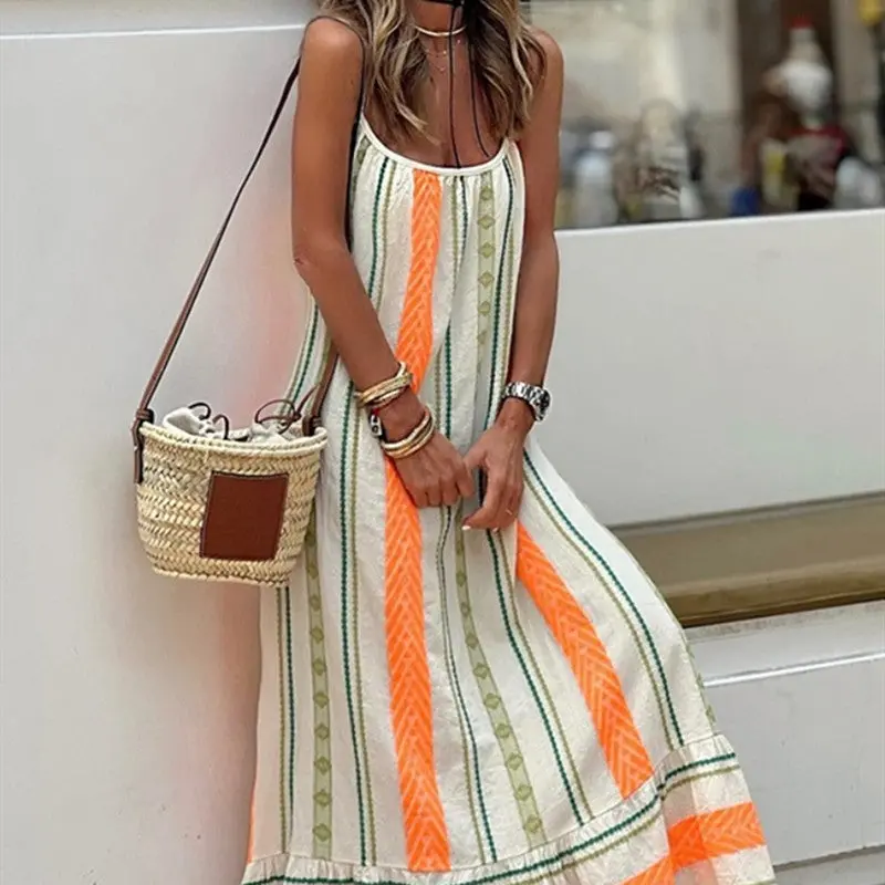 Boho-Print Sling Maxi Dress – Flowy Loose Fit 1