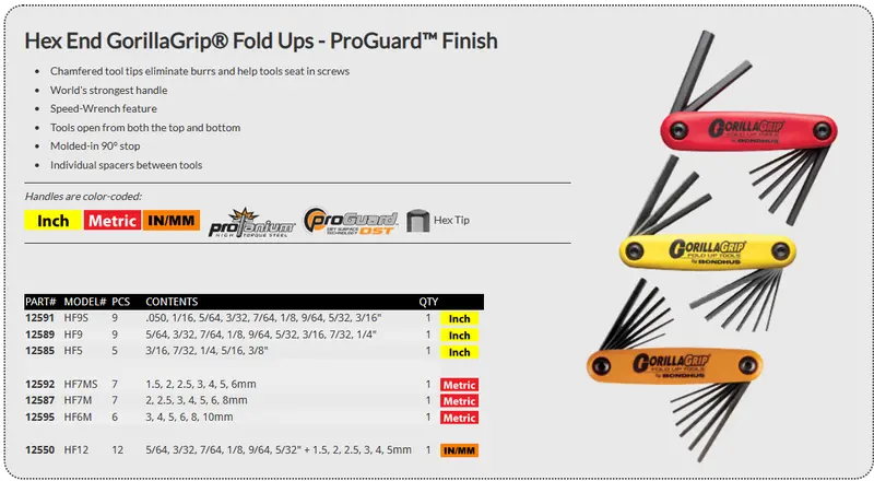 Bondhus Fractional Hex Key Folding Set – 9-Piece (0.050" To 0.1875") 1