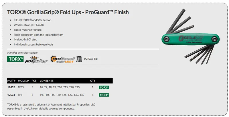 Bondhus T-Star Torx Folding Set – 8-Piece (T9 To T40) 1