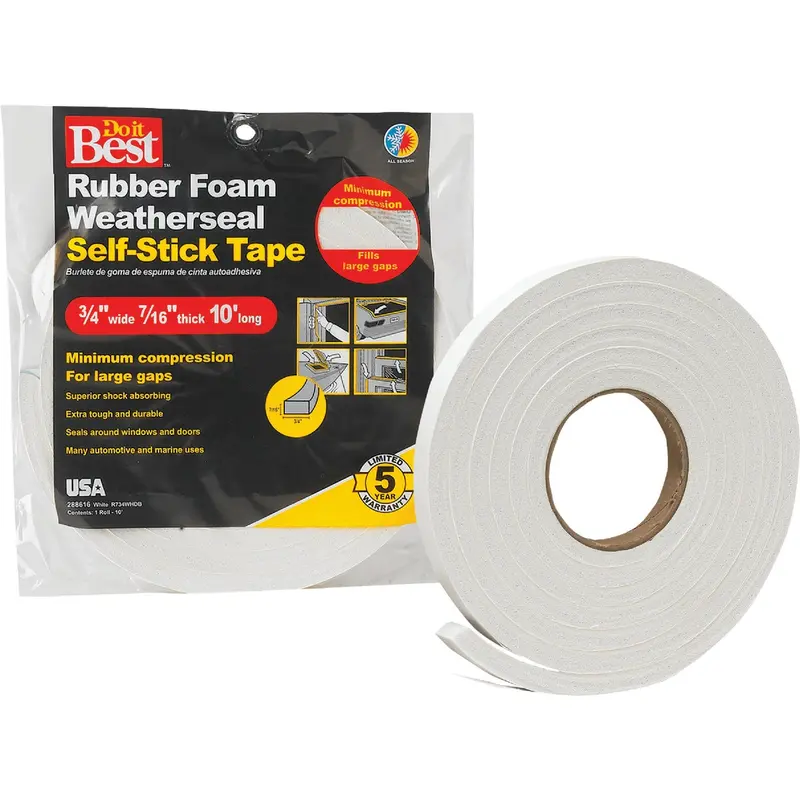 Do It Best White Foam Weatherstrip Tape – 3/4" W X 7/16" T X 10' L 1