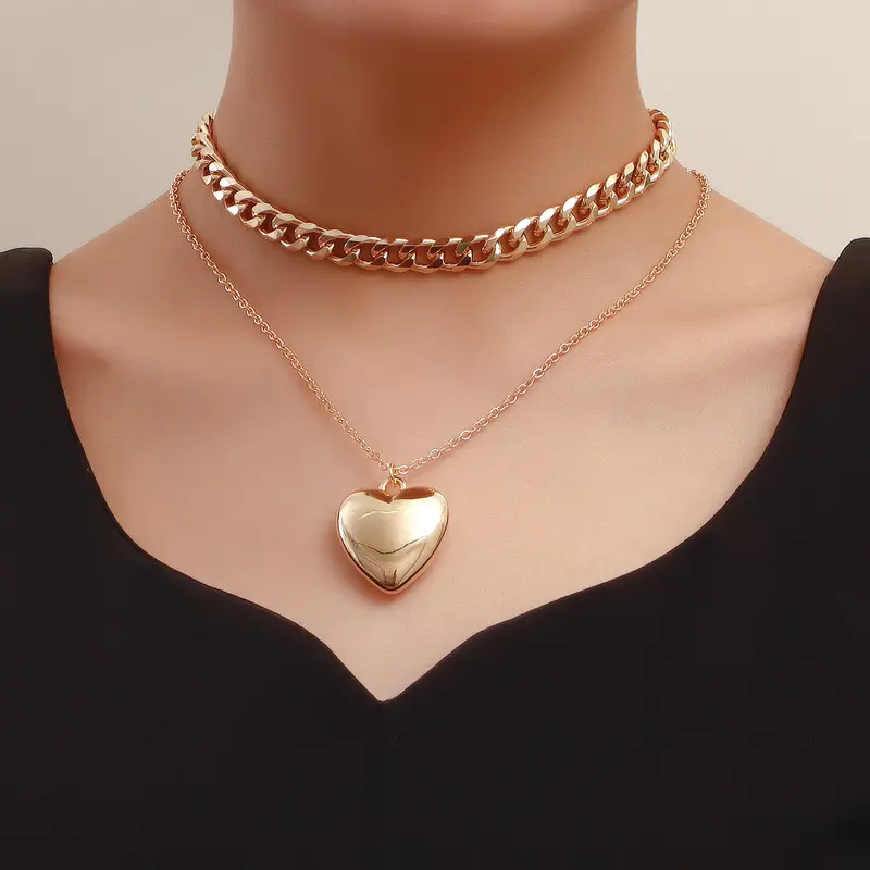 Dual-Tone Metal Chain Necklace – Modern Two-Layer Women’S Jewelry 1