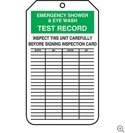 Eye Wash & Safety Shower Inspection Tags – Plastic, 25 Per Pack 1