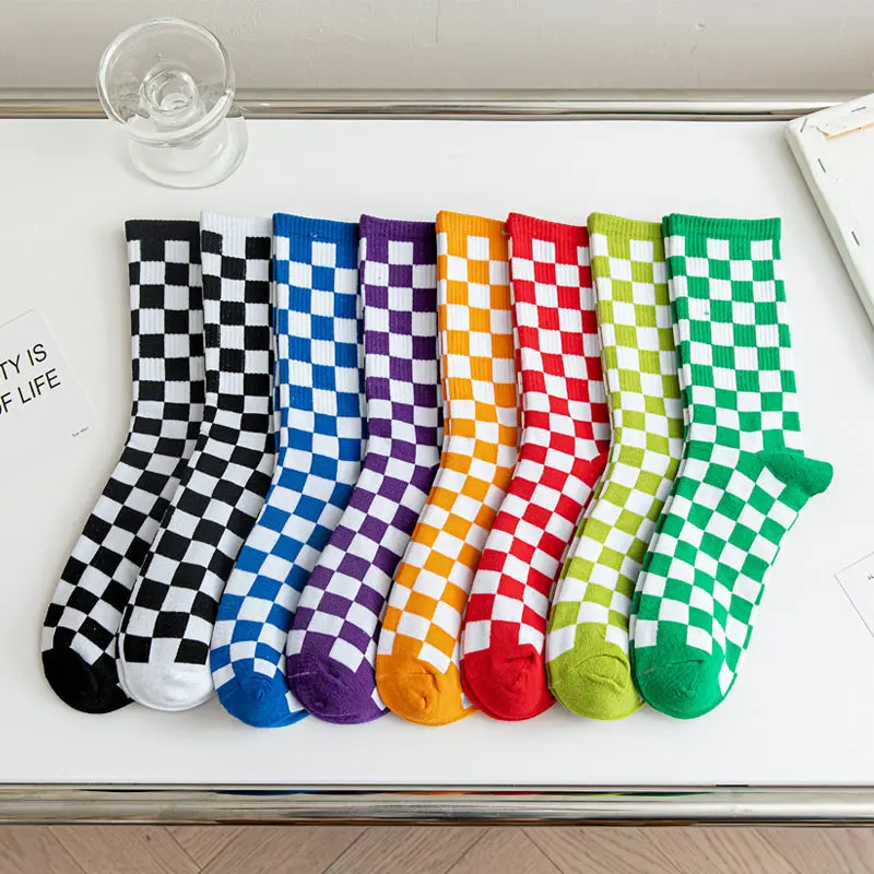Fashionable Chessboard Tube Socks For Women 1