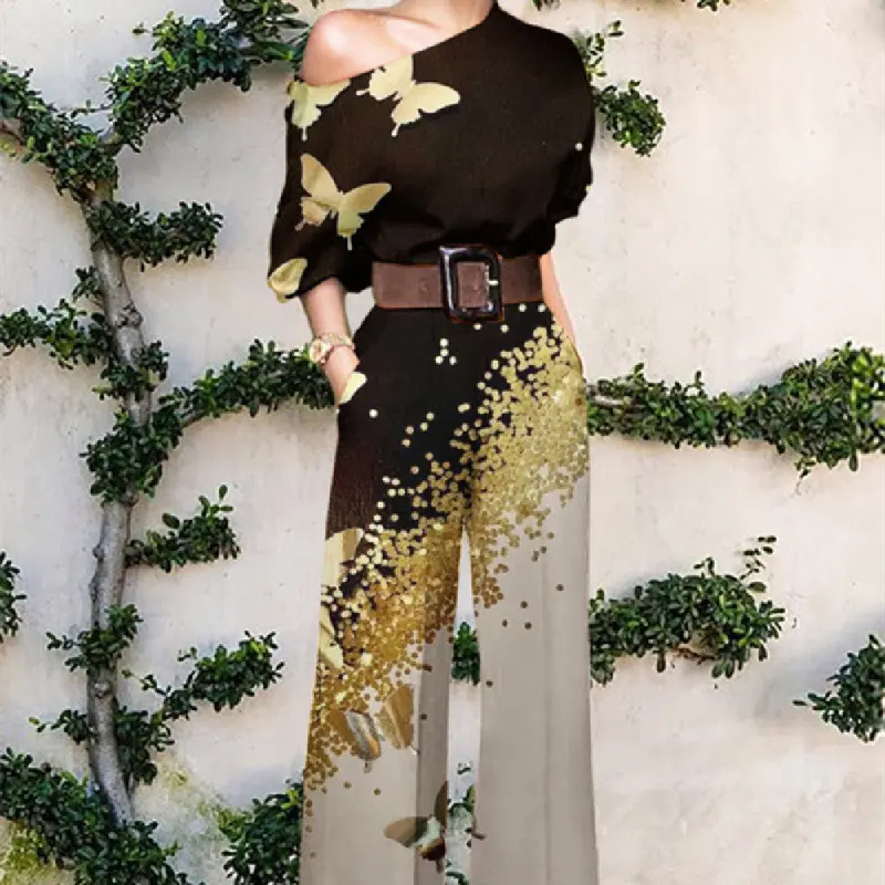 Floral Print One-Shoulder High-Waisted Jumpsuit For Women 1