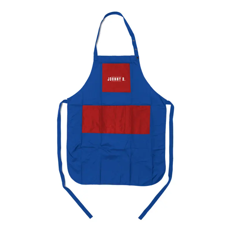 Johnny B. A-O-K Barber Apron – Blue With Red Pockets 1