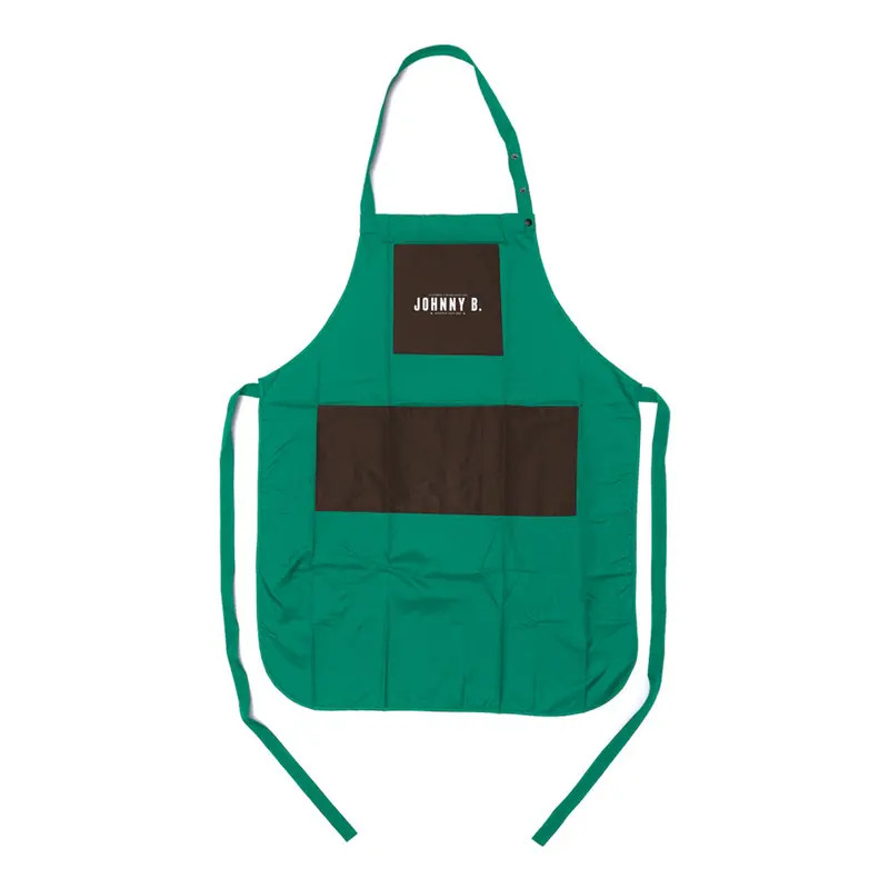 Johnny B. A-O-K Barber Apron – Green With Brown Pockets 1