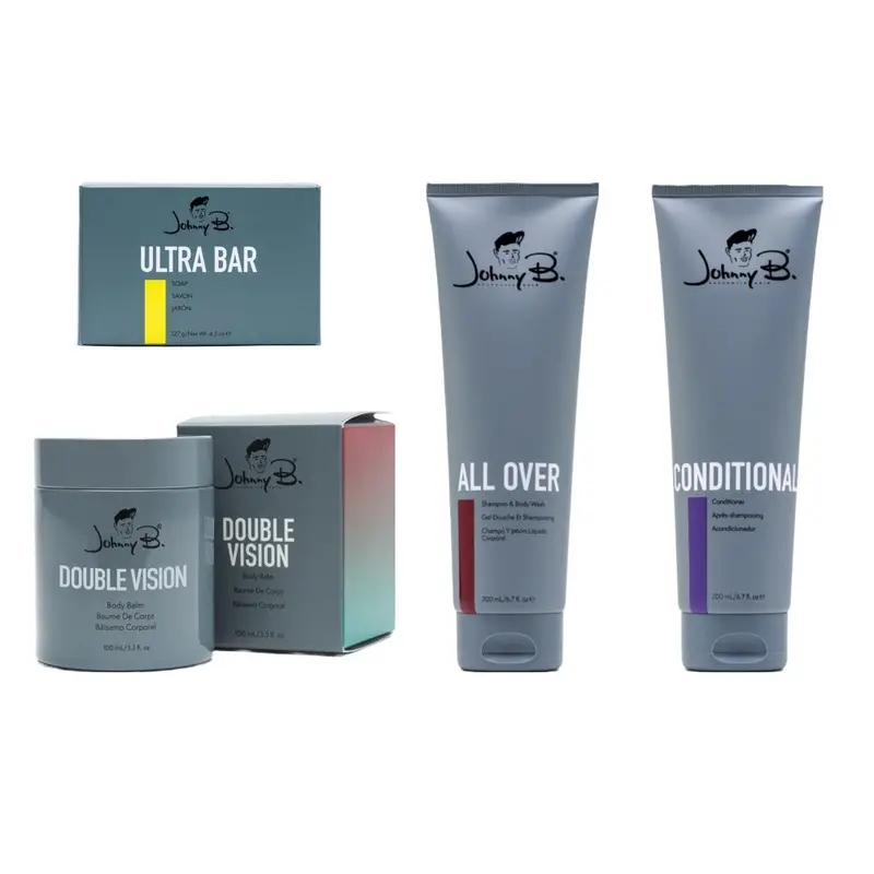 Johnny B. Men’S Bath & Body Value Bundle: Shampoo, Conditioner, Soap, & Body Balm 1
