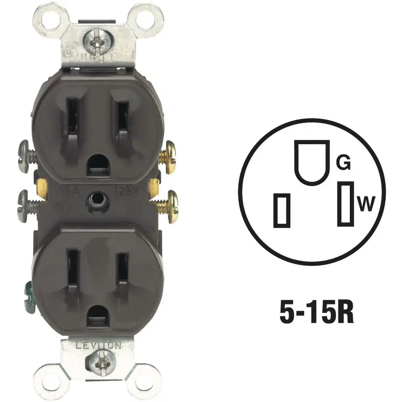 Leviton 15-Amp Shallow Duplex Outlet – Brown Grounded 5-15R Receptacle 1