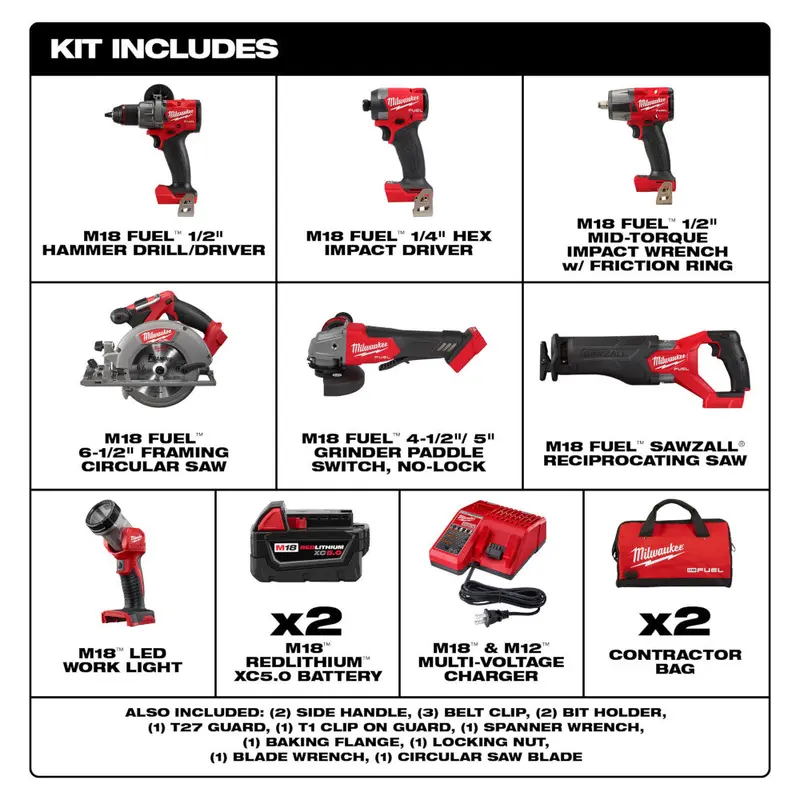 Milwaukee M18 Fuel 7-Piece Power Tool Kit 1
