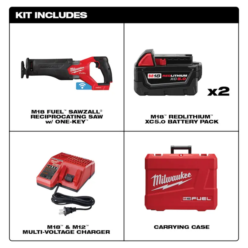 Milwaukee M18 Fuel Sawzall Reciprocating Saw Kit – One-Key Enabled, 2 X Xc5.0 Batteries 1