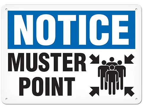 Muster Point Safety Sign – 10" X 14" Lightweight Plastic 1