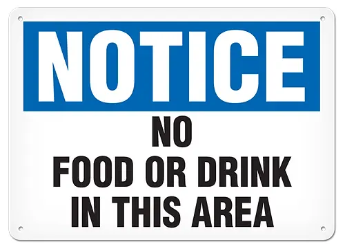 No Food Or Drink Policy Sign – 10" X 14" Indoor/Outdoor Plastic 1