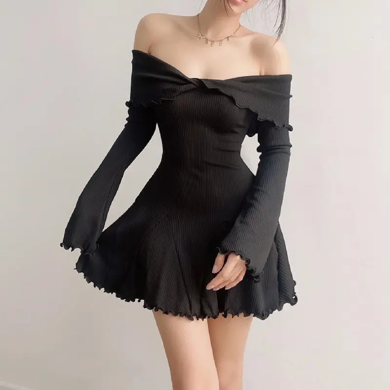 Off-Shoulder Slim-Fit Long-Sleeve Dress 1