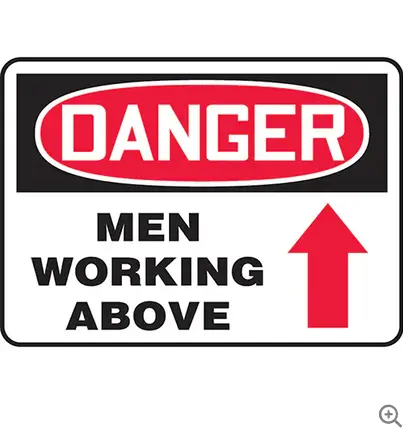 Overhead Work Zone Sign – "Men Working Above" Alert Display 1