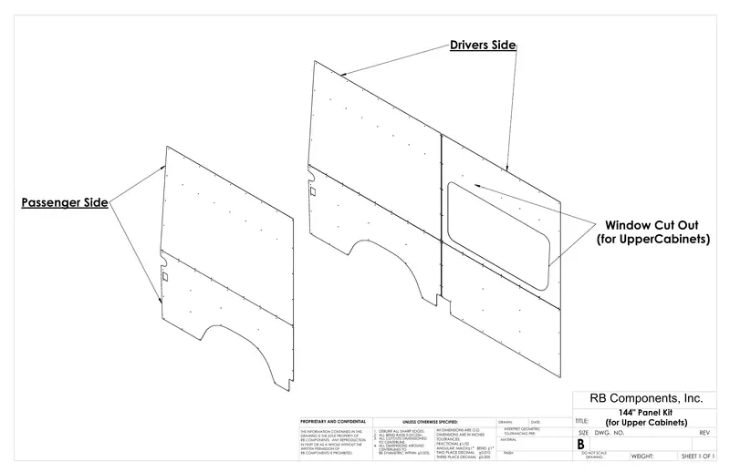 Plywood Wall Liner Kit For 2007–2018 Sprinter 144-Inch High Roof – With Upper Cabinet Support 1