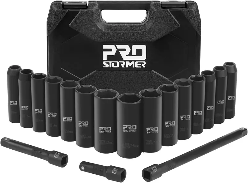 Prostormer 18-Piece 1/2" Drive Metric Impact Socket Set 1