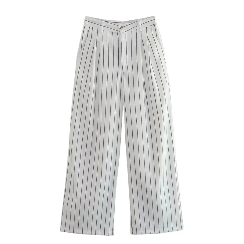 Relaxed-Fit Striped Straight-Leg Trousers For Women 1