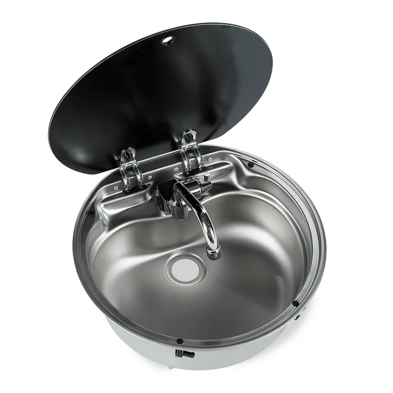 Round Stainless Steel Utility Sink With Tempered Glass Lid 1