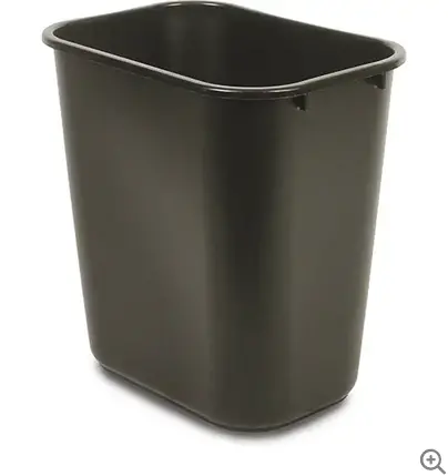 Rubbermaid Black Waste Basket – 15" × 11" × 20" For Office Or Facility Use 1