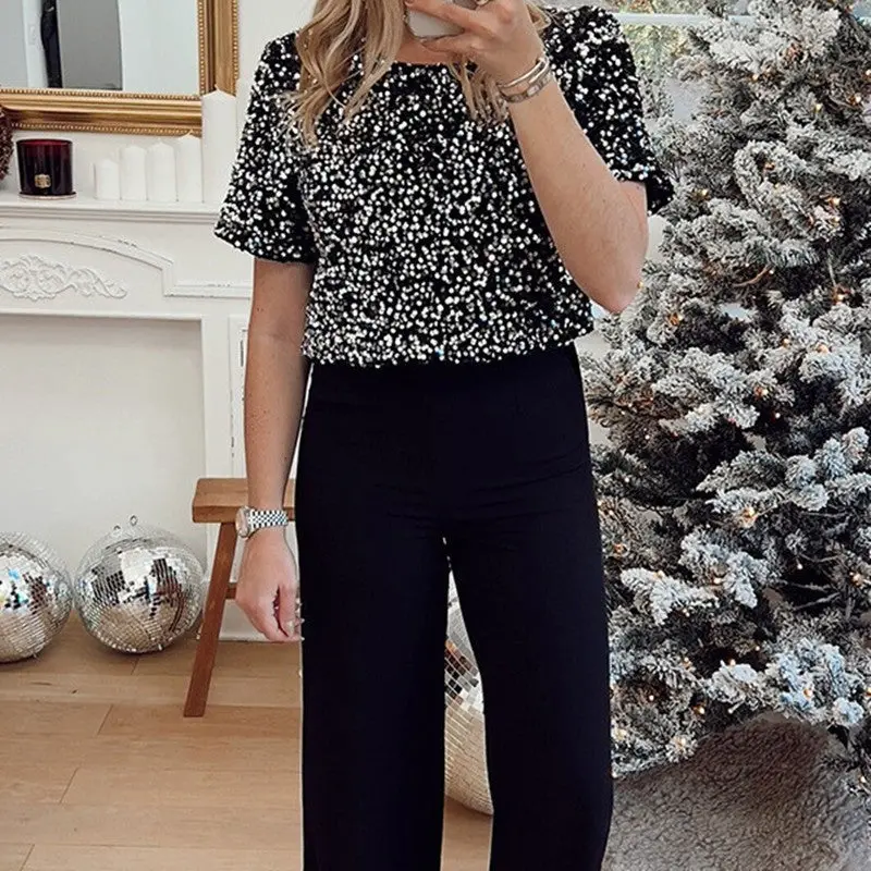 Sequin Jumpsuit For Women: Backless Design With Slit And Functional Pockets 1