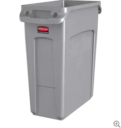 Slim Jim Waste Basket – 16-Gallon Gray Commercial Trash Can, Model #1971258 1