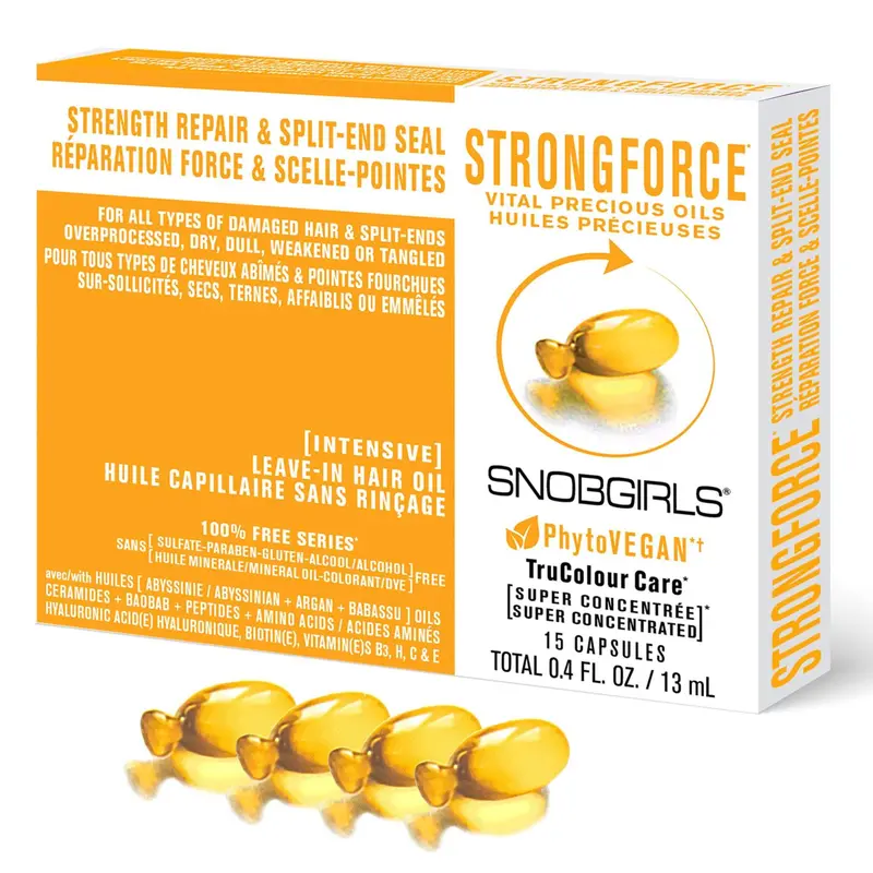 Snobgirls Strongforce Leave-In Hair Oil Capsules – Repair, Strength & Split-End Sealing (15 × 13Ml) 1
