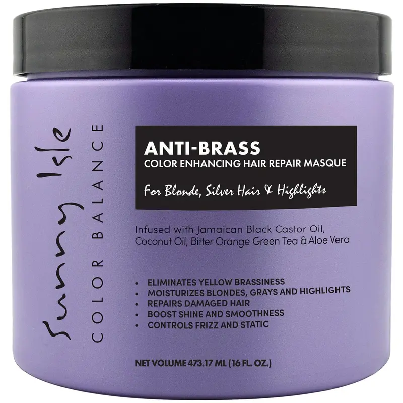 Sunny Isle Color Balance Anti-Brass Repair Mask For Blonde, Silver, And Highlighted Hair – 16 Fl Oz (473.17 Ml) 1