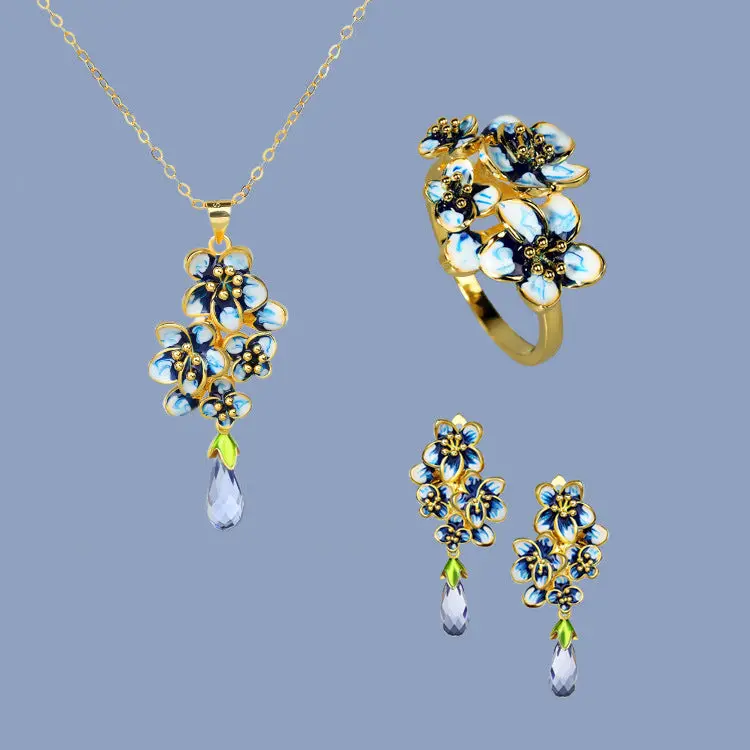 Three-Piece Jewelry Set: Water-Drop Gemstone Ring, Necklace, And Stud Earrings 1