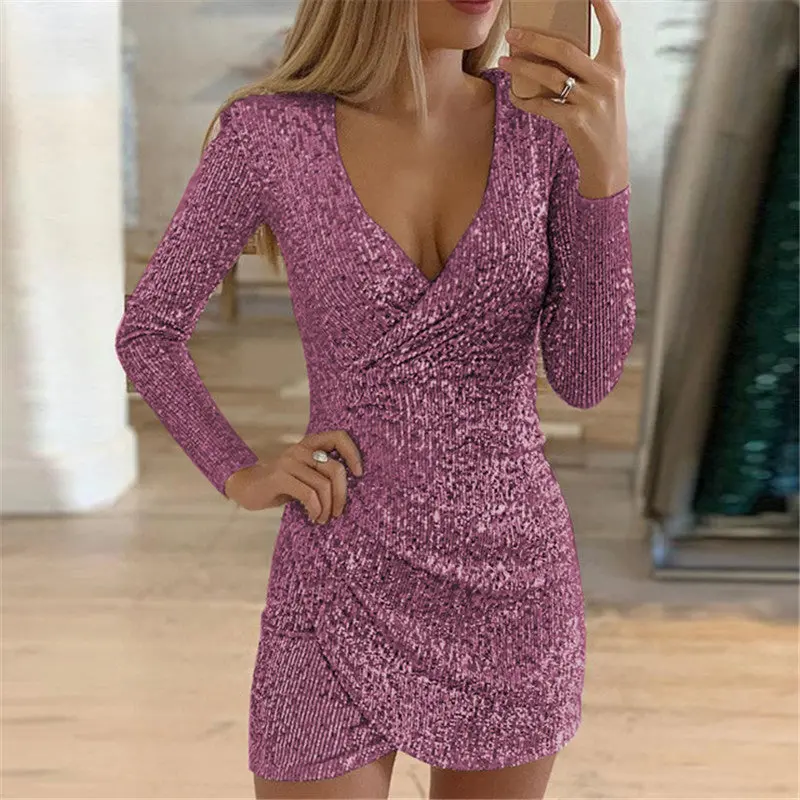 V-Neck Asymmetrical Skirt Dress – Flowy Long-Sleeve Women’S Style 1