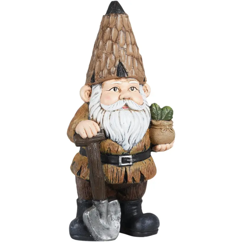 Alpine Mgo Gnome Statue – 16" Tall, Garden Decor With Shovel And Plant Details 1