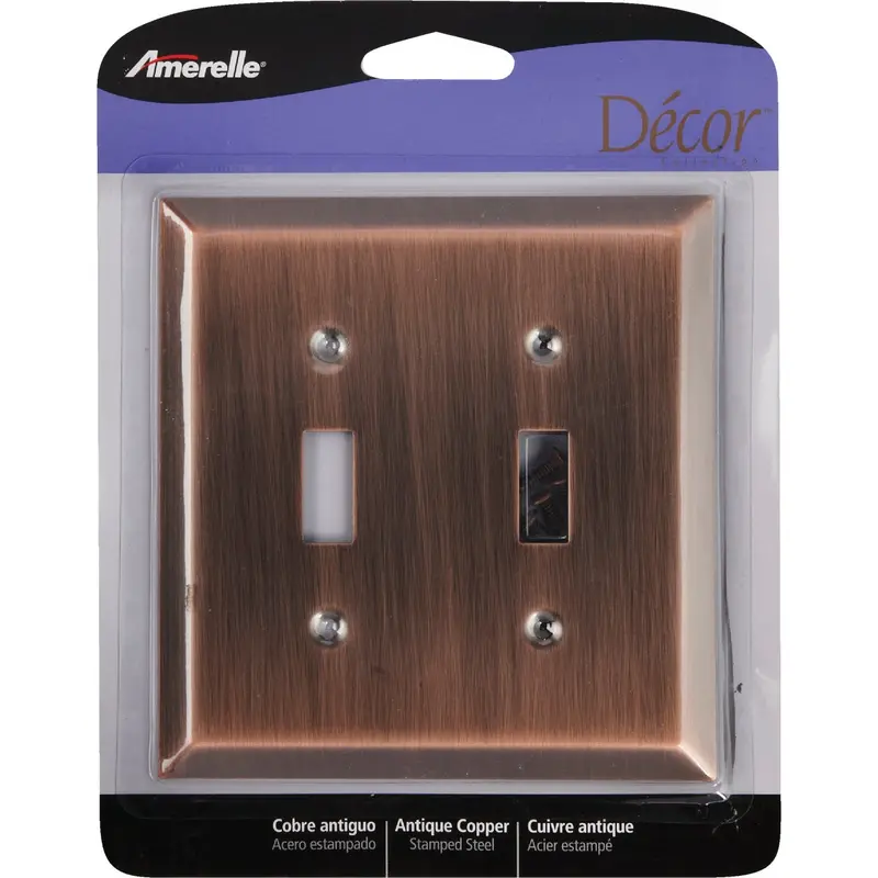 Amerelle Antique Copper 2-Gang Stamped Steel Toggle Switch Wall Plate 1