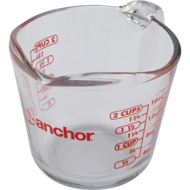 Anchor Hocking 2-Cup Clear Glass Measuring Cup With Markings And Pour Spout 1