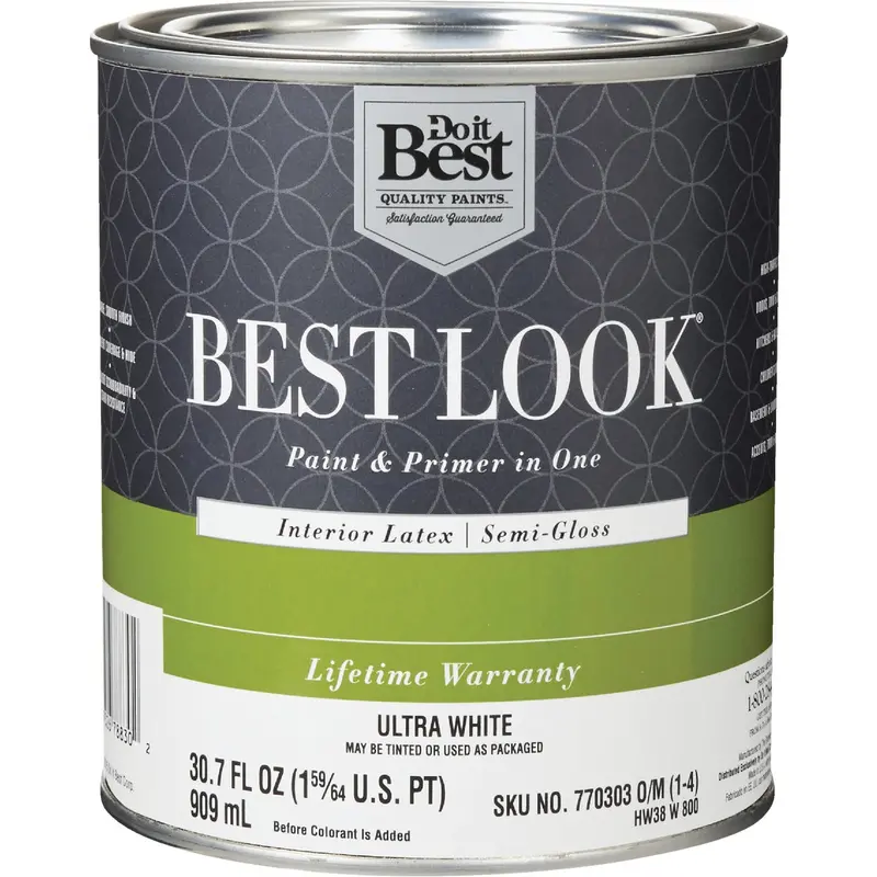 Best Look Ultra White Interior Paint & Primer – 1 Quart Semi-Gloss Latex Blend For Walls And Ceilings 1