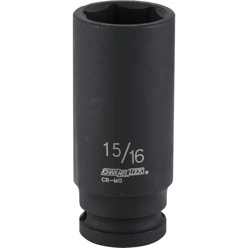 Channellock 1/2" Drive 15/16" 6-Point Deep Impact Socket – Durable Chrome Vanadium Steel 1