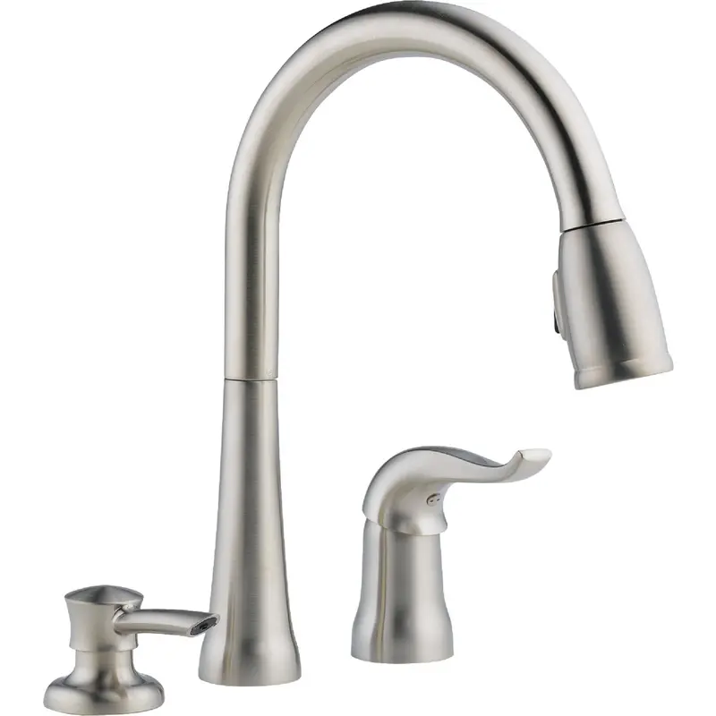 Delta Kate Stainless Steel Pull-Down Kitchen Faucet With Integrated Soap Dispenser 1