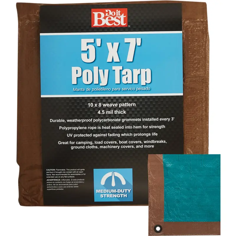 Do It Best Dual-Sided Woven Poly Tarp – Green & Brown, 5 Ft X 7 Ft, Medium-Duty 1