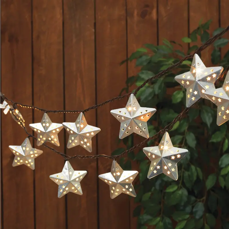 Everlasting Glow Star-Shaped String Lights – 8.5 Ft, 10-Warm White Led, Silver Galvanized Wire 1